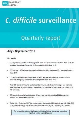C.difficile surveillance report quarter July-September 2017